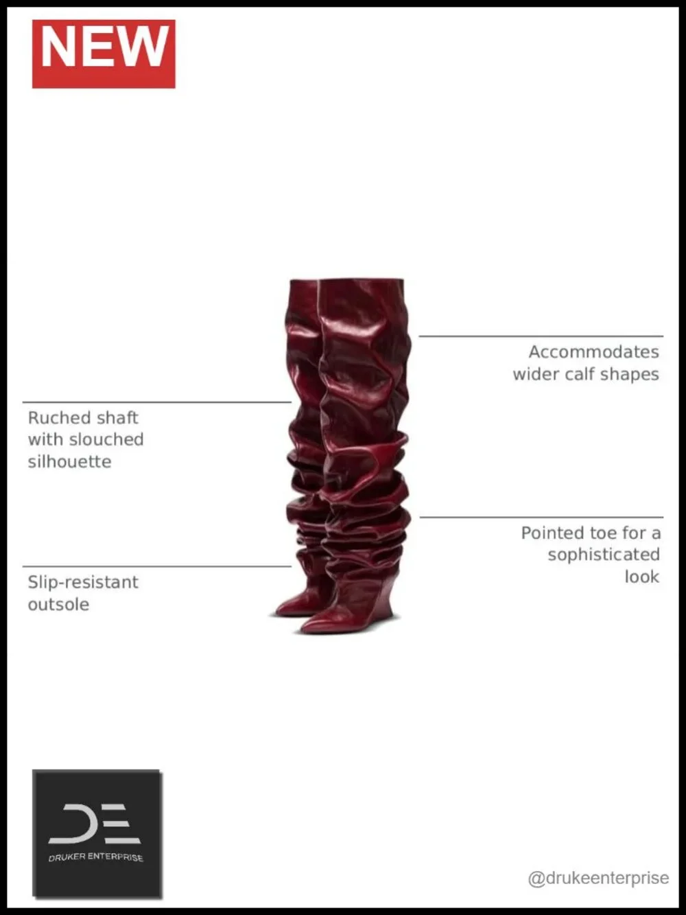 Wedge Heel Ruched Over the Knee Boots for Women Wide Calf Pointed Toe